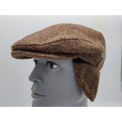 Traditional Irish Donegal Tweed Flat Cap/Paddy Cap - Speckled/Fleck Brown -100% Wool - Padded - With Foldable Earflaps - HANDMADE IN IRELAND