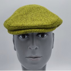 Traditional Irish Tweed Flat Cap - Olive/Lime Green - 100% Pure New Wool - Padded - HANDMADE IN IRELAND