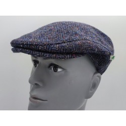 Traditional Irish Donegal Tweed Flat Cap - Dark Denim Herringbone With Fleck/Speckled - 100% Pure New Wool - Padded - HANDMADE IN IRELAND