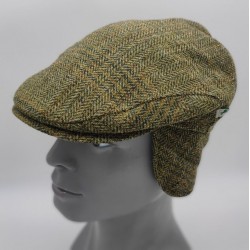 Traditional Irish Tweed Flat Cap With Foldable Ear Flaps - Green Tartan - Plaid - Check - 100% Pure New Wool - Padded - HANDMADE IN IRELAND