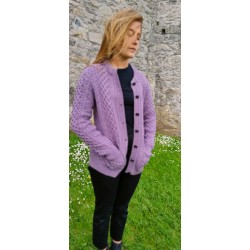 Irish Aran Merino Wool Cardigan Lumber Jacket -Lavender Marl /Very Peri Purple - 100% Pure Merino Wool - Warm & Chunky - HANDMADE IN IRELAND