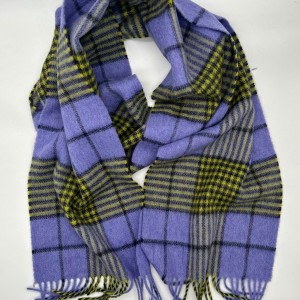 Luxurious Irish Lambswool Scarf in Peri Peri Purple and Golden Yellow Tartan Plaid - Handcrafted Elegance for Winter - Long -MADE IN IRELAND