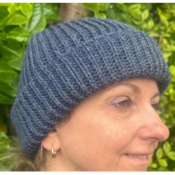 Handloomed Pure New Wool Beanie - Unisex, Denim Blue (Deep Blue), Donegal Yarn