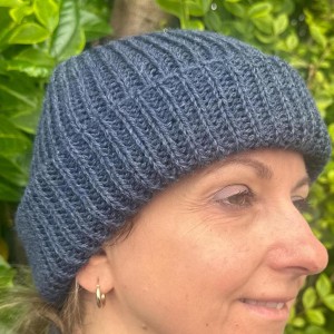 Handloomed Pure New Wool Beanie - Unisex, Denim Blue (Deep Blue), Donegal Yarn