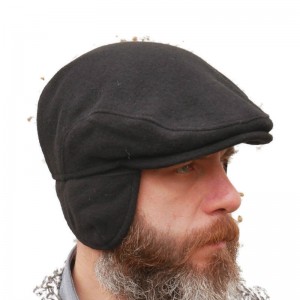 Traditional Irish Wool Flat Cap With Foldable Ear Flaps - Black - 100% Pure New Wool - Padded - HANDMADE IN IRELAND