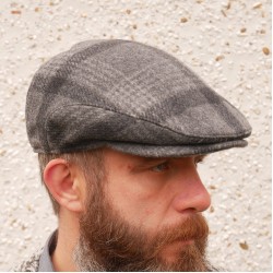 Traditional Irish tweed flat cap - grey/charcoal tartan/plaid check - 100% wool - padded - HANDMADE IN IRELAND