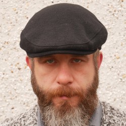 Traditional Irish  Flat Cap - Paddy Cap - Black - 100% Pure New Wool - Padded  / Quilted  - HANDMADE IN IRELAND