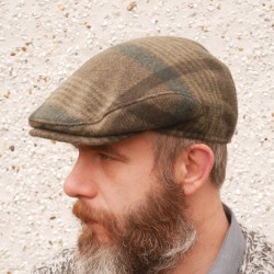 Traditional Irish tweed flat cap - green tartan/plaid check - 100% wool - padded - HANDMADE IN IRELAND