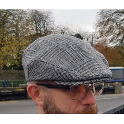 Traditional Irish tweed Flat Cap -Paddy Cap- Grey/Blue Tartan /Plaid/Check -Prince of Wales tartan- 100% Wool -Padded -  HANDMADE IN IRELAND