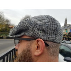 Traditional Irish tweed Flat Cap -Paddy Cap- Grey/Blue Tartan /Plaid/Check -Prince of Wales tartan- 100% Wool -Padded -  HANDMADE IN IRELAND