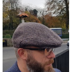 Traditional Irish tweed flat cap - brown herringbone - 100% wool -padded - ready for shipping -HANDMADE IN IRELAND