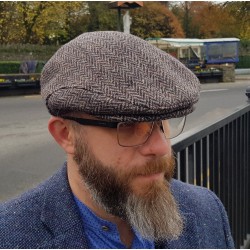 Traditional Irish tweed flat cap - brown herringbone - 100% wool -padded - ready for shipping -HANDMADE IN IRELAND