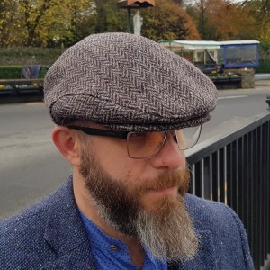 Traditional Irish tweed flat cap - brown herringbone - 100% wool -padded - ready for shipping -HANDMADE IN IRELAND