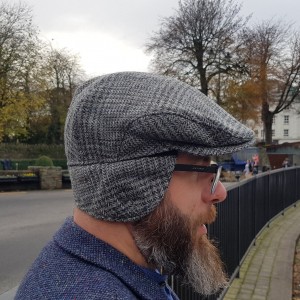 Traditional Irish Tweed Flat Cap - Grey/Blue Tartan/Plaid/Check - 100% Pure New Wool - Padded - With Foldable Ear Flaps -HANDMADE IN IRELAND