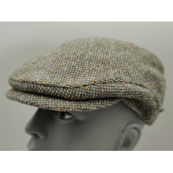 Traditional Irish Donegal Tweed Flat Cap - Classic Green Grey Fleck / Speckled - 100% Pure New Wool - Padded / Quilted - HANDMADE IN IRELAND