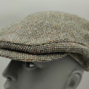 Traditional Irish Donegal Tweed Flat Cap - Classic Green Grey Fleck / Speckled - 100% Pure New Wool - Padded / Quilted - HANDMADE IN IRELAND