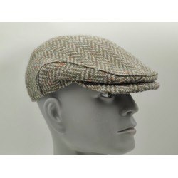 Traditional Irish Donegal Tweed Flat Cap - Paddy Cap - Speckled / Fleck Green Herringbone - 100% Pure New Wool -padded - HANDMADE IN IRELAND